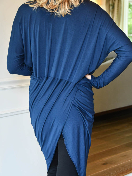 womens lightweight natural rayon jersey tunic with long sleeves and thumbholes #color_navy