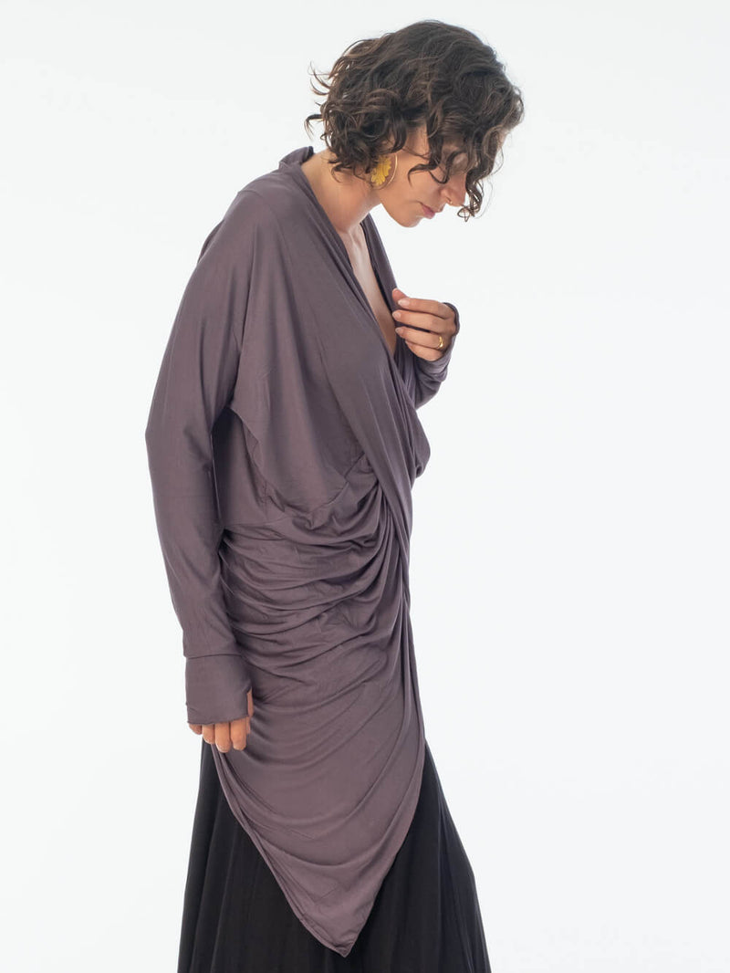womens lightweight natural rayon jersey tunic with long sleeves and thumbholes #color_steel