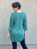 women's lightweight plant-based rayon jersey v-neck loose fit 3/4 sleeve jasper green kurta style tunic #color_jasper