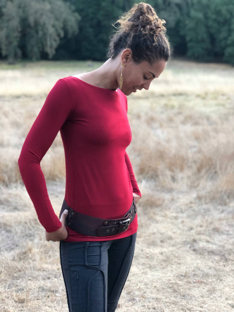 Long Sleeve Boatneck Top | Women's Fitted Tops | CARAUCCI