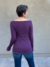 caraucci women's long sleeve natural rayon jersey purple boatneck long sleeve top #color_plum