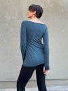 caraucci women's long sleeve natural rayon jersey teal blue boatneck long sleeve top #color_teal