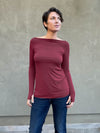 caraucci women's long sleeve natural rayon jersey maroon boatneck long sleeve top #color_wine