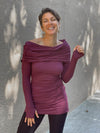women's natural rayon jersey purple jam long sleeve tunic with versatile cowl neck and thumbholes and hood #color_jam