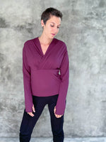 caraucci plant-based rayon stretch jersey jam long sleeve cross over neckline top #color_jam