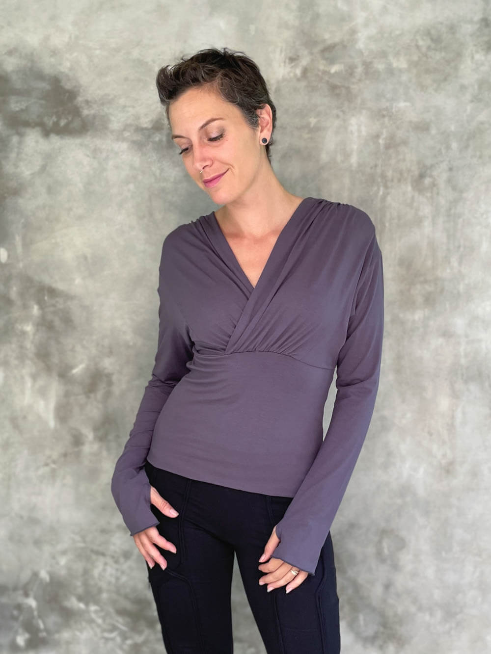 Long Sleeve Cross-Over Top | Long Sleeve Jersey Tops – CARAUCCI