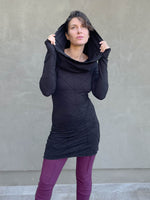 women's plant-based textured jersey long sleeve versatile cowl neck black tunic  #color_black