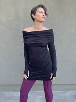 women's plant-based textured jersey long sleeve versatile cowl neck black tunic  #color_black