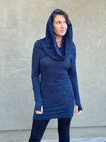 women's plant-based textured jersey long sleeve versatile cowl neck navy blue tunic  #color_navy