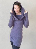 women's plant-based textured jersey long sleeve versatile cowl neck steel grey tunic with thumbholes #color_steel