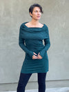 women's plant-based textured jersey long sleeve versatile cowl neck teal blue tunic  #color_teal