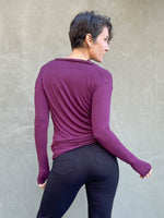 women's plant based rayon jersey lightweight long sleeve purple top with thumbholes #color_jam