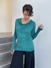 women's plant based rayon jersey lightweight long sleeve jasper green top with thumbholes #color_jasper