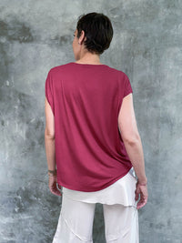 caraucci plant-based rayon jersey lightweight scarlet red unstructured cap sleeve tee #color_scarlet