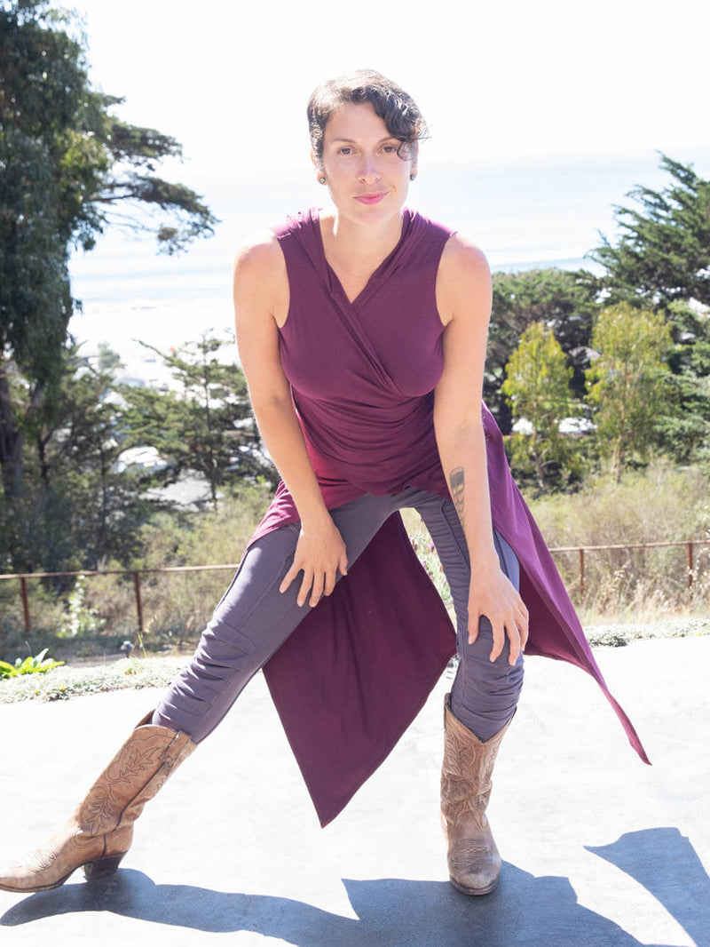 women's plant based rayon jersey one size adjustable hooded purple wrap vest or top #color_jam