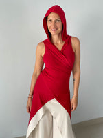 women's plant based rayon jersey one size adjustable hooded red wrap vest or top #color_red