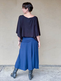 women's plant based rayon jersey stretchy navy blue midi skirt can also be worn as a dress #color_navy