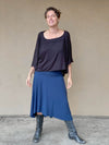 women's plant based rayon jersey stretchy navy blue midi skirt can also be worn as a dress #color_navy