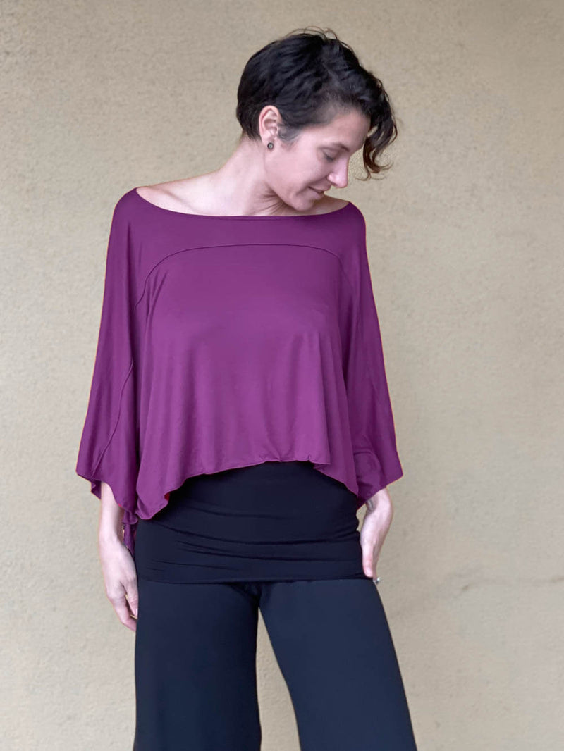 carauccI women's natural rayon jersey loose fit wide neck purple top  #color_jam