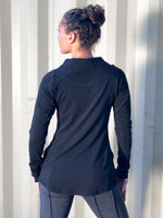 caraucci women's black bamboo cotton fleece pullover with kangaroo pocket #color_black