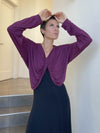 caraucci lightweight plant-based-rayon jersey purple reversible long sleeve knot front shrug top #color_jam
