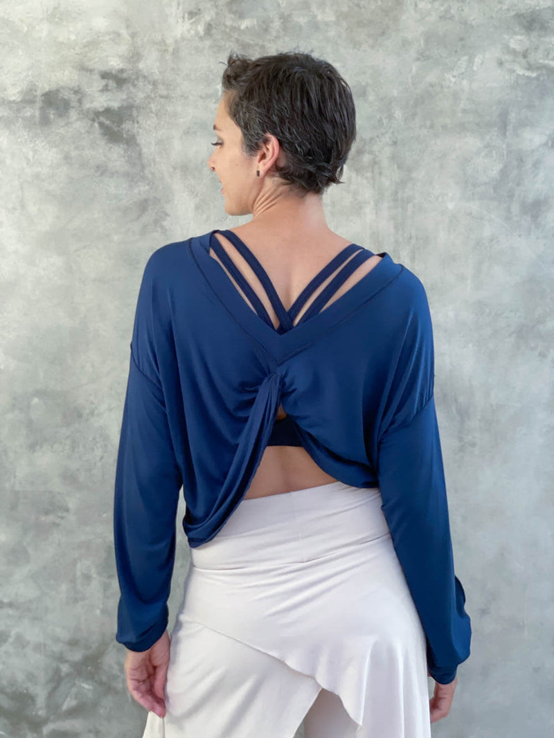 caraucci criss cross back stretchy navy blue yoga bra top #color_navy