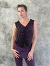 caraucci plant-based lightweight rayon jersey black reversible ruched tank top #color_black