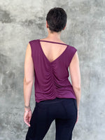 caraucci plant-based lightweight rayon jersey purple reversible ruched tank top #color_jam
