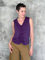 caraucci plant-based lightweight rayon jersey purple reversible ruched tank top #color_plum