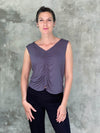 caraucci plant-based lightweight rayon jersey steel grey reversible ruched tank top #color_steel