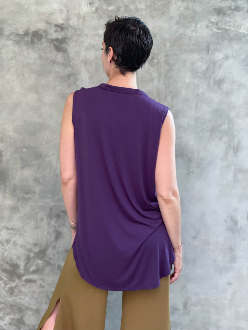 caraucci plant-based soft rayon jersey purple sleeveless loose fit kurta style tunic #color_plum
