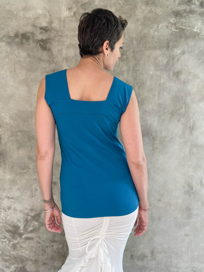 women's plant based rayon jersey stretchy turquoise blue square neck cap sleeve t-shirt #color_cosmo