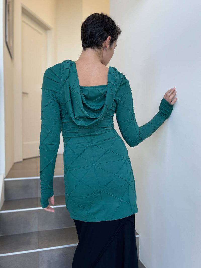 women's plant-based textured jersey long sleeve versatile cowl neck jasper green tunic  #color_jasper