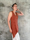 caraucci women's plant-based textured scoop neck rayon jersey burnt orange tunic or dress #color_copper