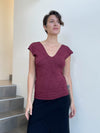 women's plant based rayon jersey stretchy textured cap sleeve maroon v-neck t-shirt #color_wine