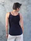 caraucci scoop neck black tank top with cut out accents #color_black