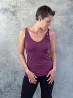 caraucci scoop neck purple tank top with cut out accents #color_jam