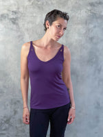 caraucci scoop neck purple tank top with cut out accents #color_plum