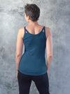caraucci scoop neck teal blue tank top with cut out accents #color_teal