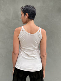 caraucci scoop neck cream tank top with cut out accents #color_cream