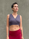 caraucci plant-based rayon stretch jersey steel grey cross over v neck bra top #color_steel