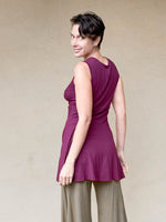 women's plant based stretchy rayon jersey v-neck twist front wide band purple sleeveless tunic #color_jam