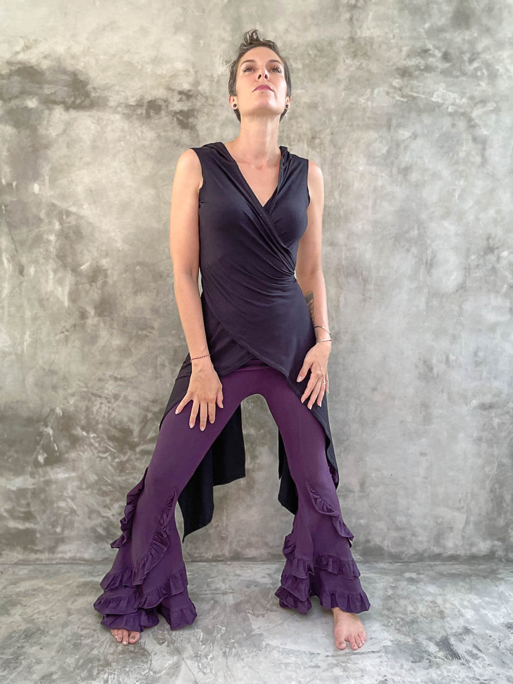 Flare Ruffle Pants in Plum, Women's Eco-Friendly Clothing