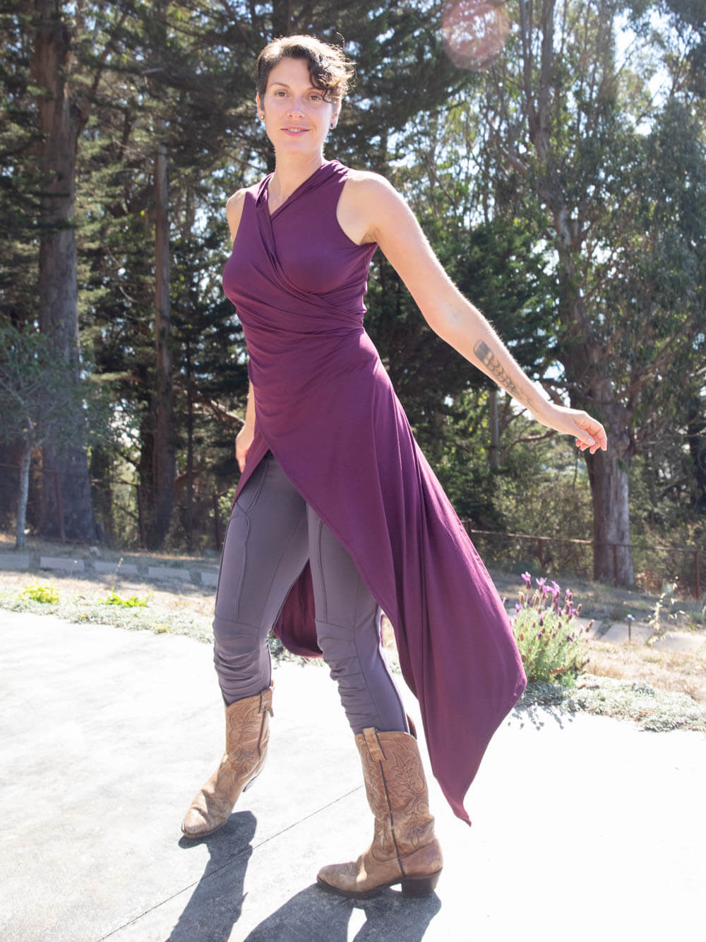 women's plant based rayon jersey one size adjustable hooded purple wrap vest or top #color_jam