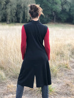 caraucci black bamboo fleece vest with asymmetrical front zipper #color_black