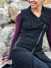caraucci black bamboo fleece vest with asymmetrical front zipper #color_black