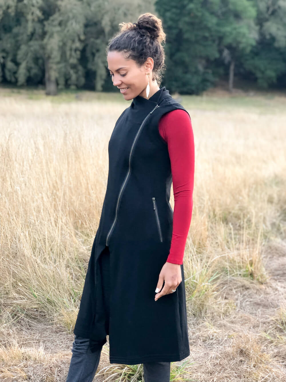 Bamboo Cotton Fleece Long Asymmetrical Vest | Women's Bamboo