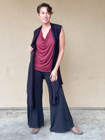 caraucci plant-based rayon jersey convertible black wrap vest can be worn multiple ways #color_black