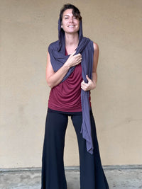 caraucci plant-based rayon jersey convertible steel grey wrap vest can be worn multiple ways #color_steel