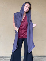 caraucci plant-based rayon jersey convertible steel grey wrap vest can be worn multiple ways #color_steel